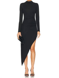 Astr - Mock Neck Asymmetrical Dress