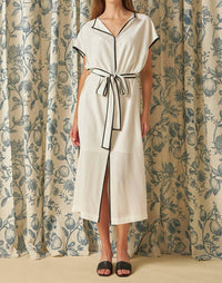 English Factory - Contrast Binding Belted Midi Dress