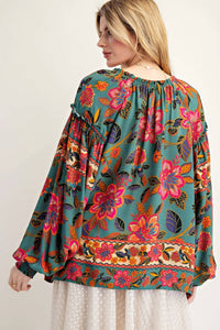 Easel - Exclusive Mixed Floral Print Woven Challis Top