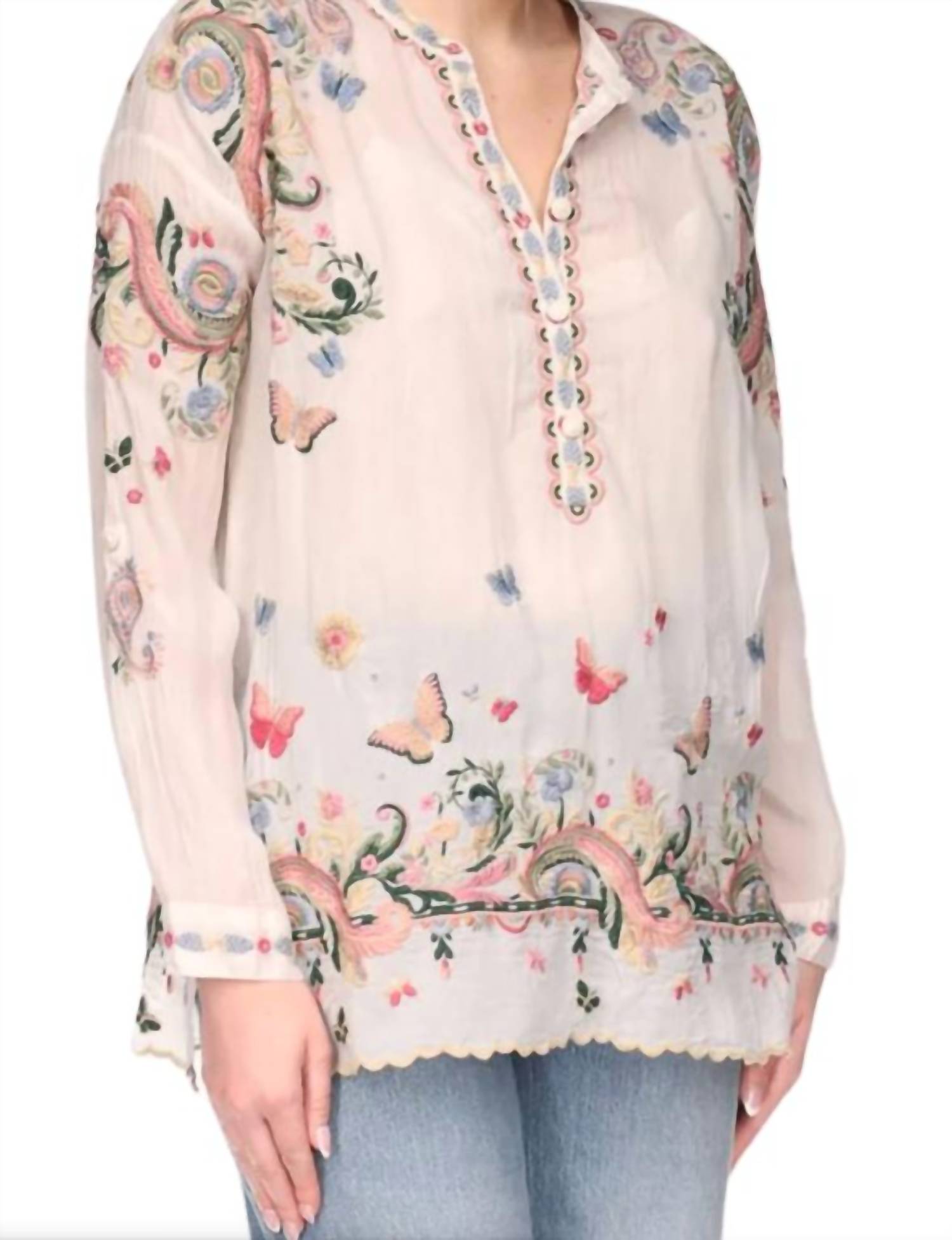 Johnny Was Sami Embroidered Tunic Top in puglia - women's shirt