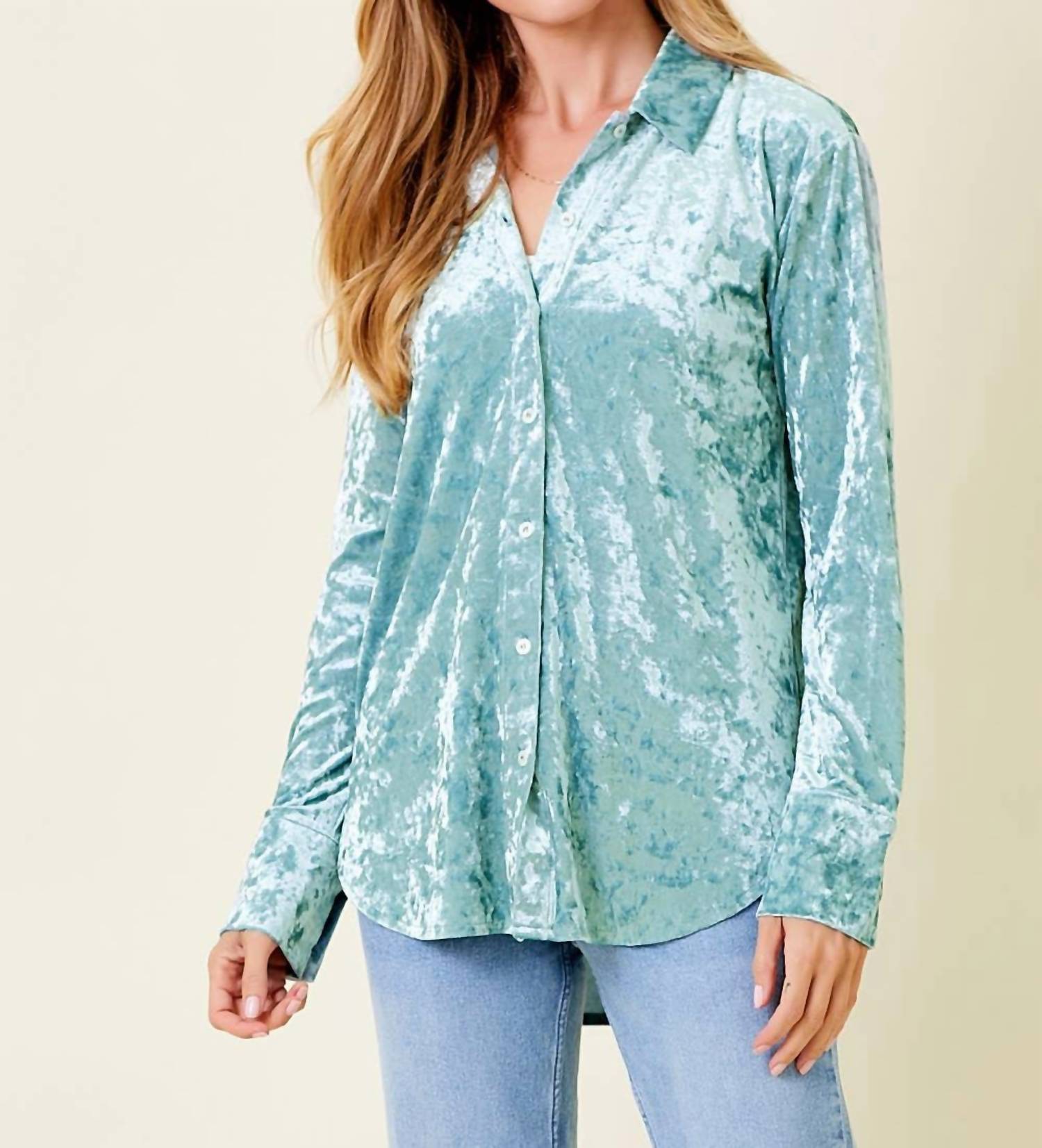 Mystree - Bubbly Button Down Velvet Shirt