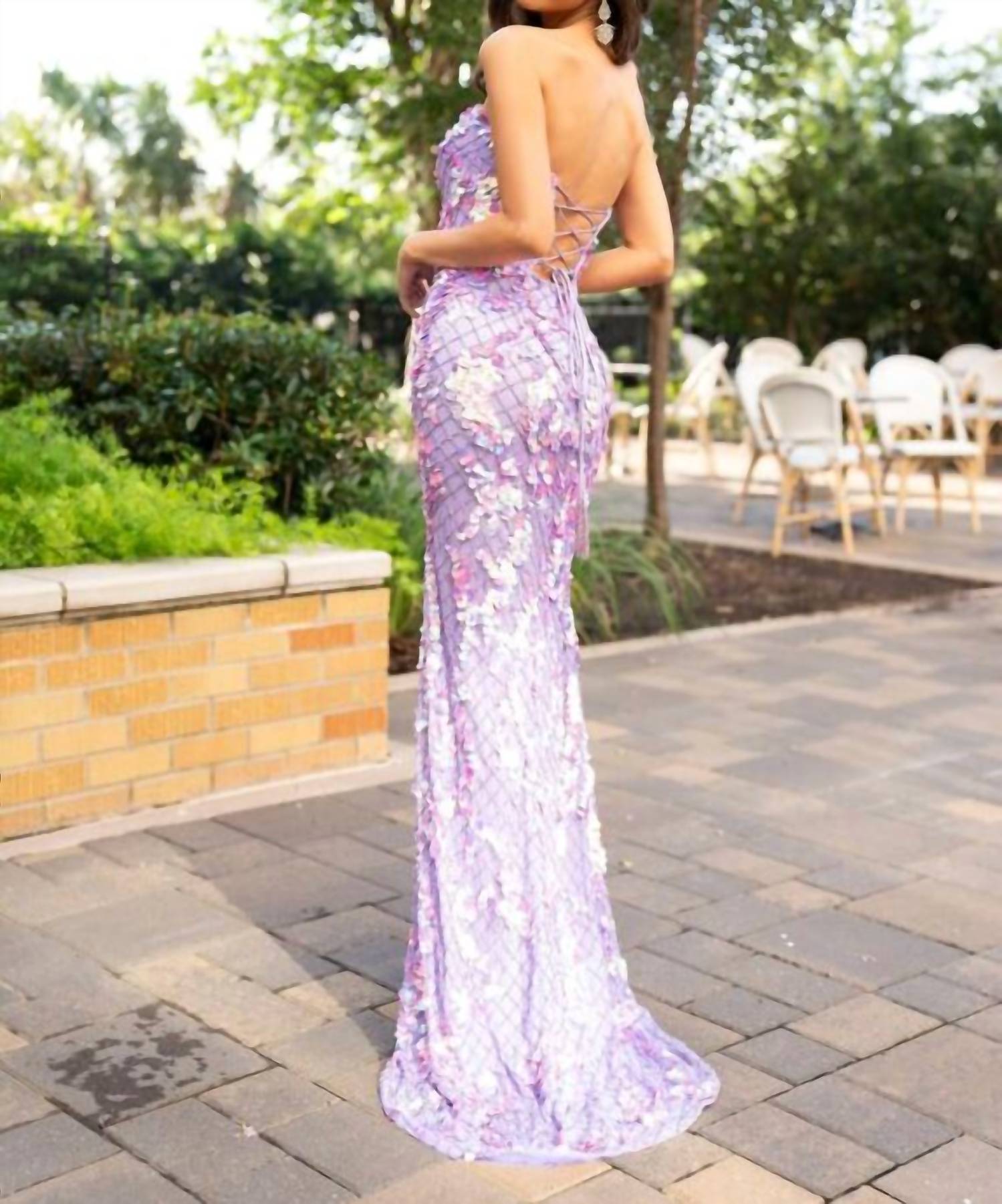 Rachel Allan - Strapless Beaded Lattice Sheath Dress With Slit