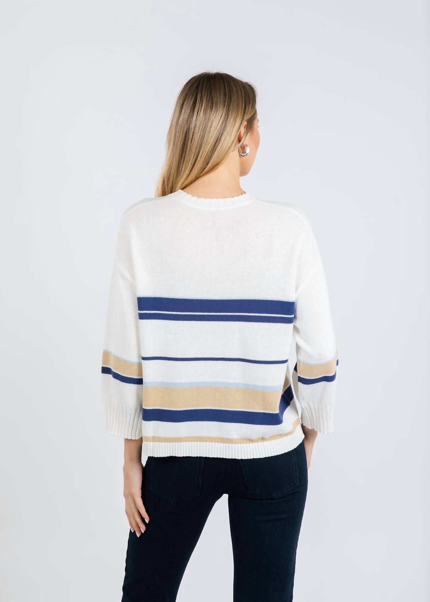 ZAKET & PLOVER Crop Stripe Sweater in white multi - women's long sleeve top - view 5