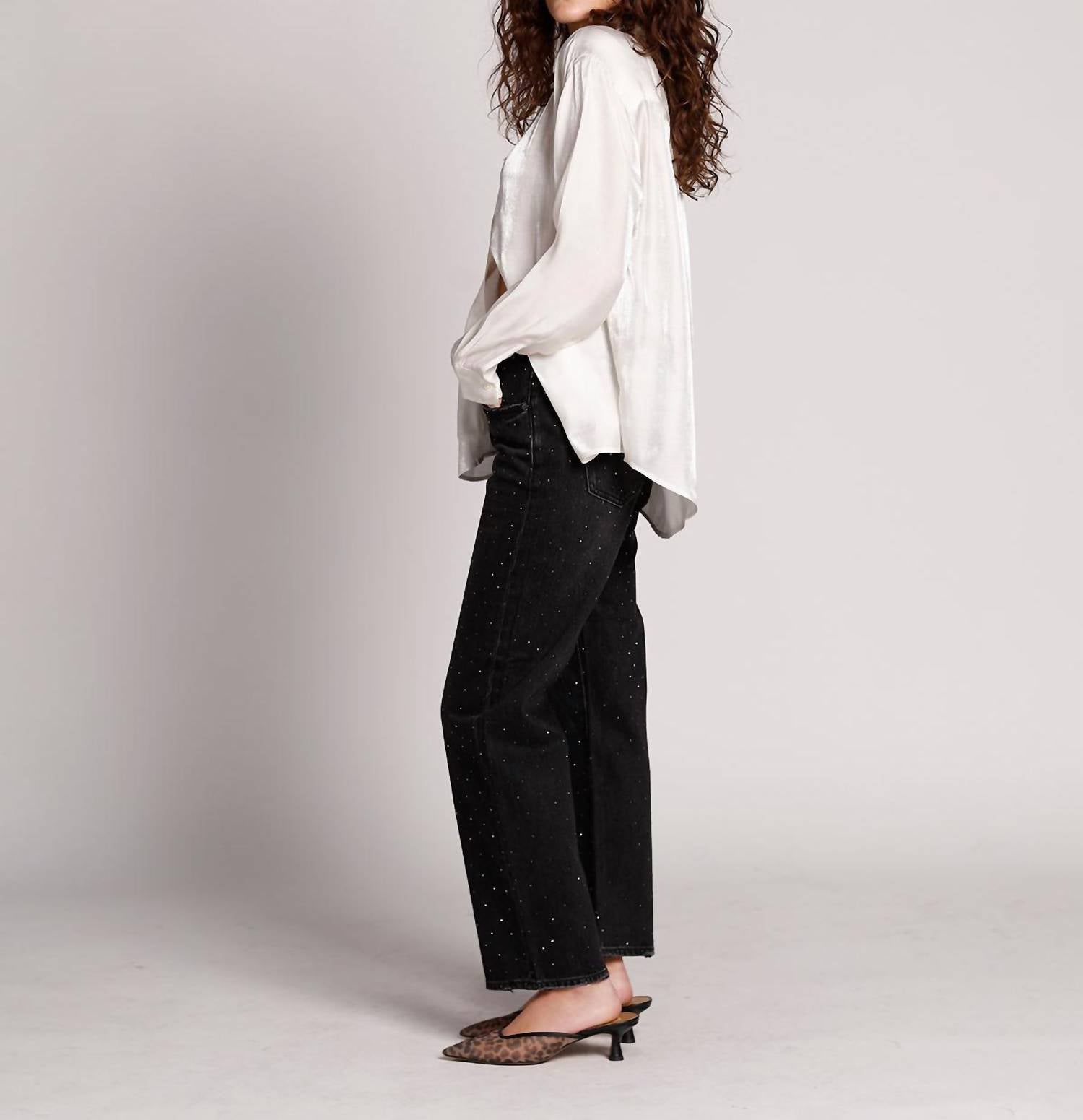PISTOLA Tilda Long Sleeve Button Up Top in ecru - women's long sleeve top - detail view