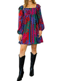 Oddi - Zoe Tropical Leaves Print Babydoll Mini Dress