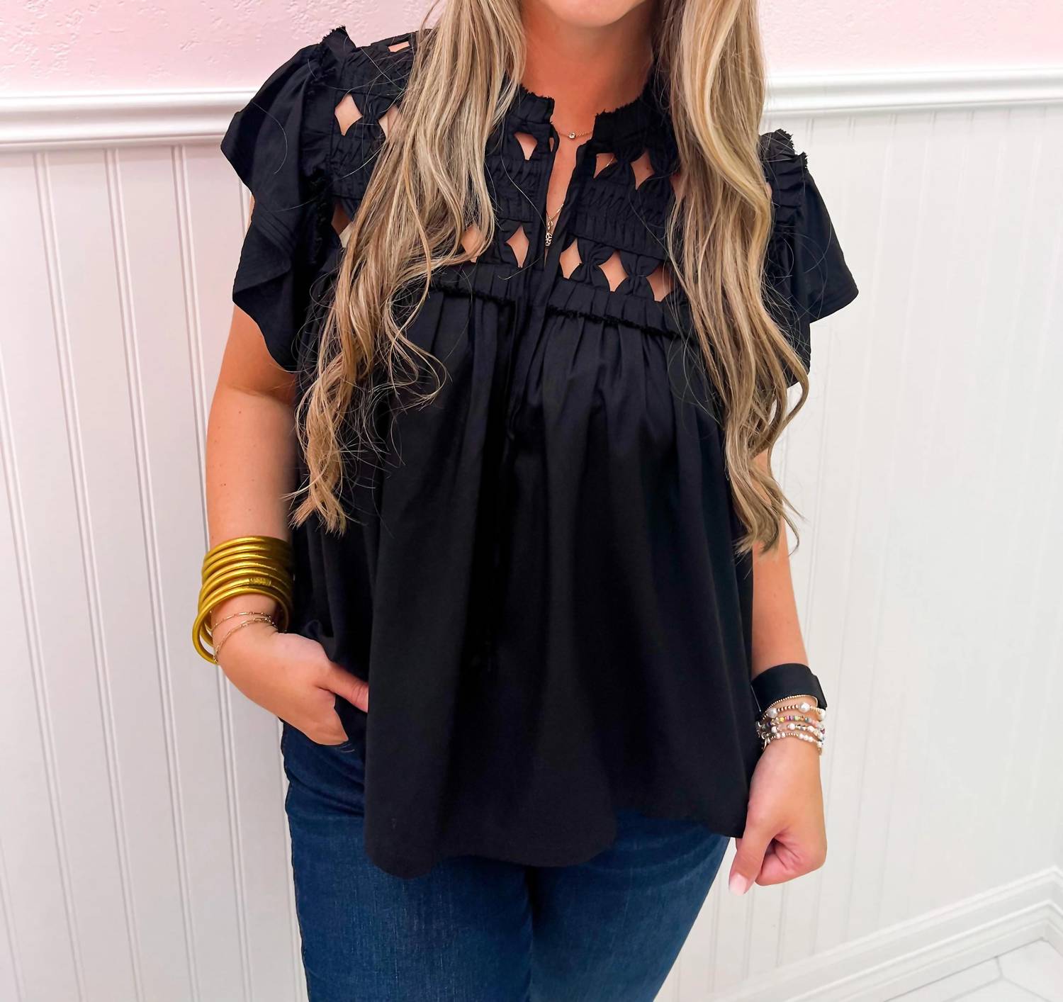 Dear John Denim - Kezia Knotted Embroidery Top