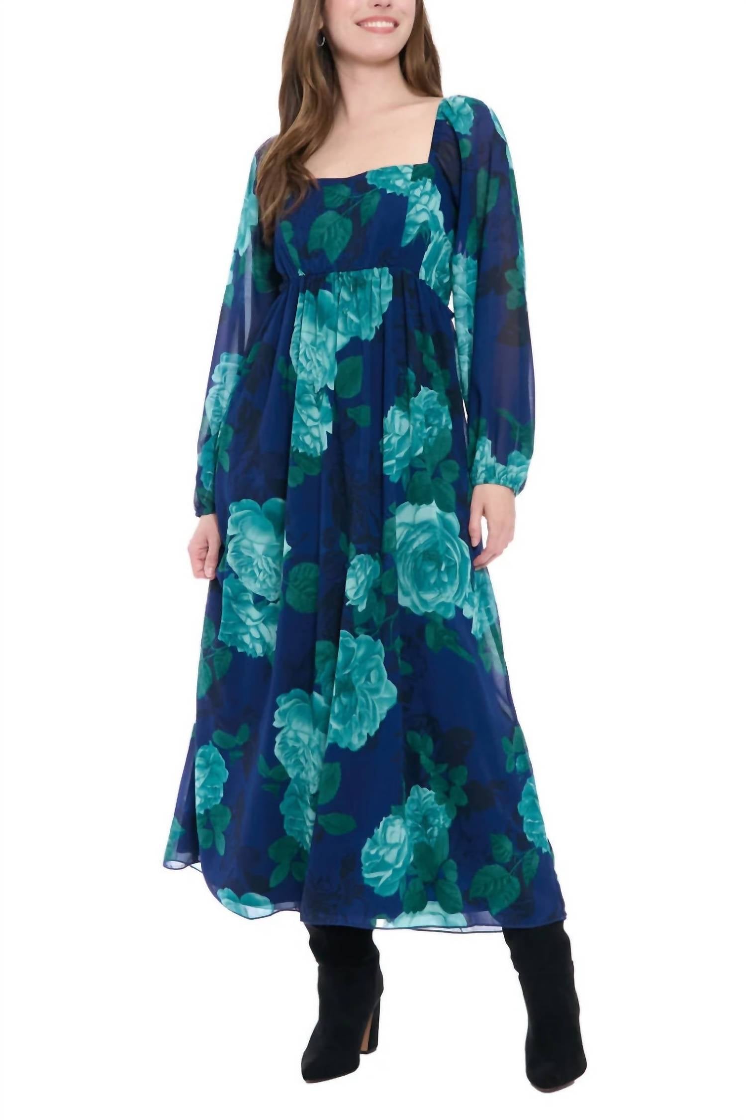 London Times - Floral Smocked Shirred Bodice Flowing Babydoll Dress