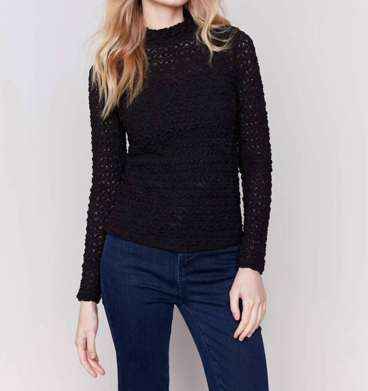 Charlie B - Long Sleeve Mock Neck Lace Top
