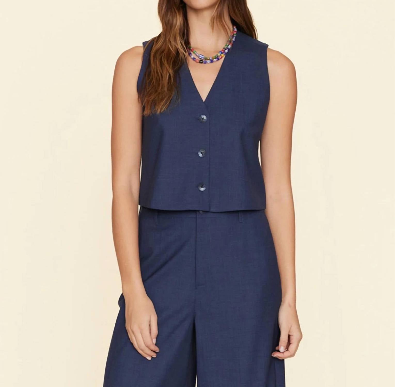 XIRENA Vinny Cropped Vest in navy melange - women's shirt