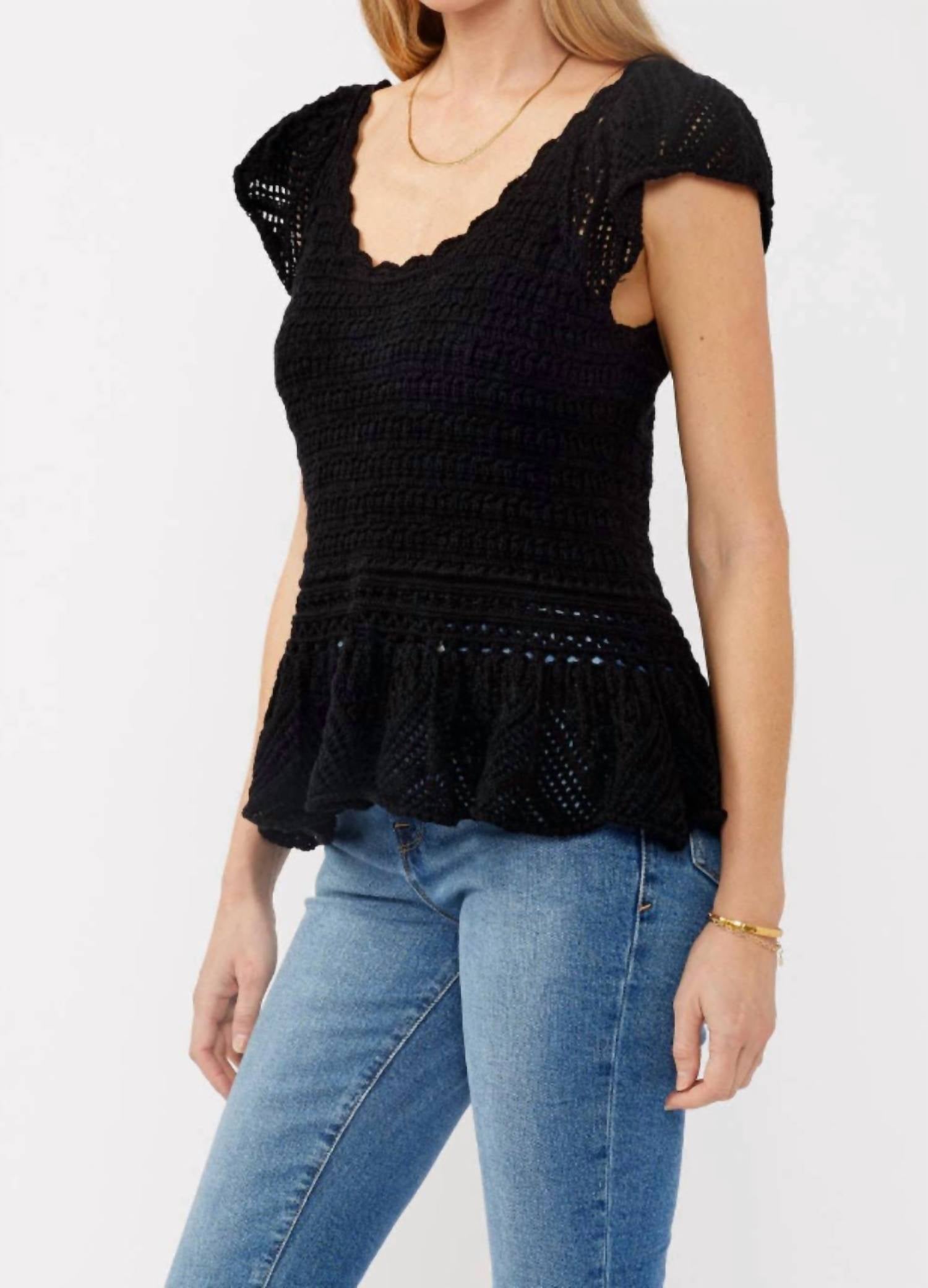 Lovestitch - Flutter Sleeve Crochet Peplum Top