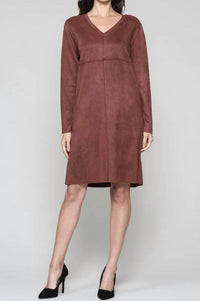 Joh - Aurora Suede Long Sleeve V Neck Dress