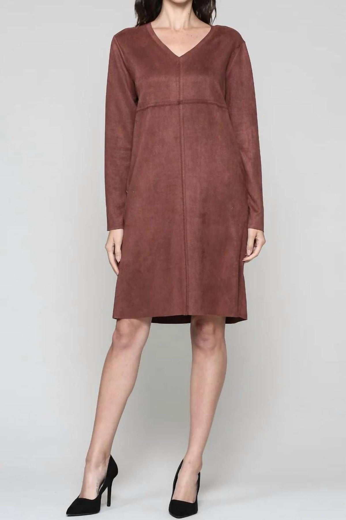 Joh - Aurora Suede Long Sleeve V Neck Dress