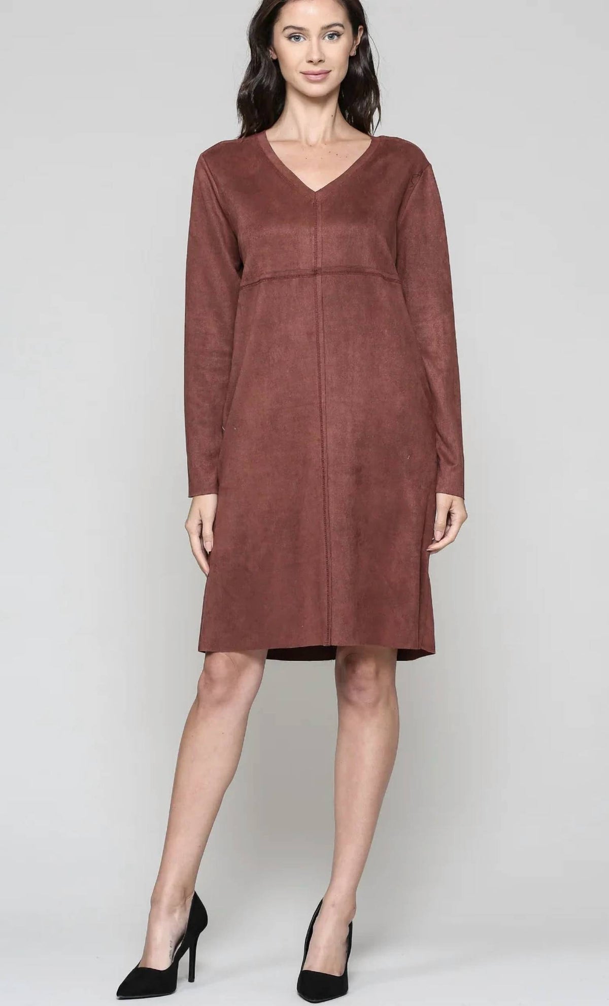 Joh - Aurora Suede Long Sleeve V Neck Dress