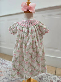 City Beautiful - Kids Smocked Bow Floral Bishop Dress