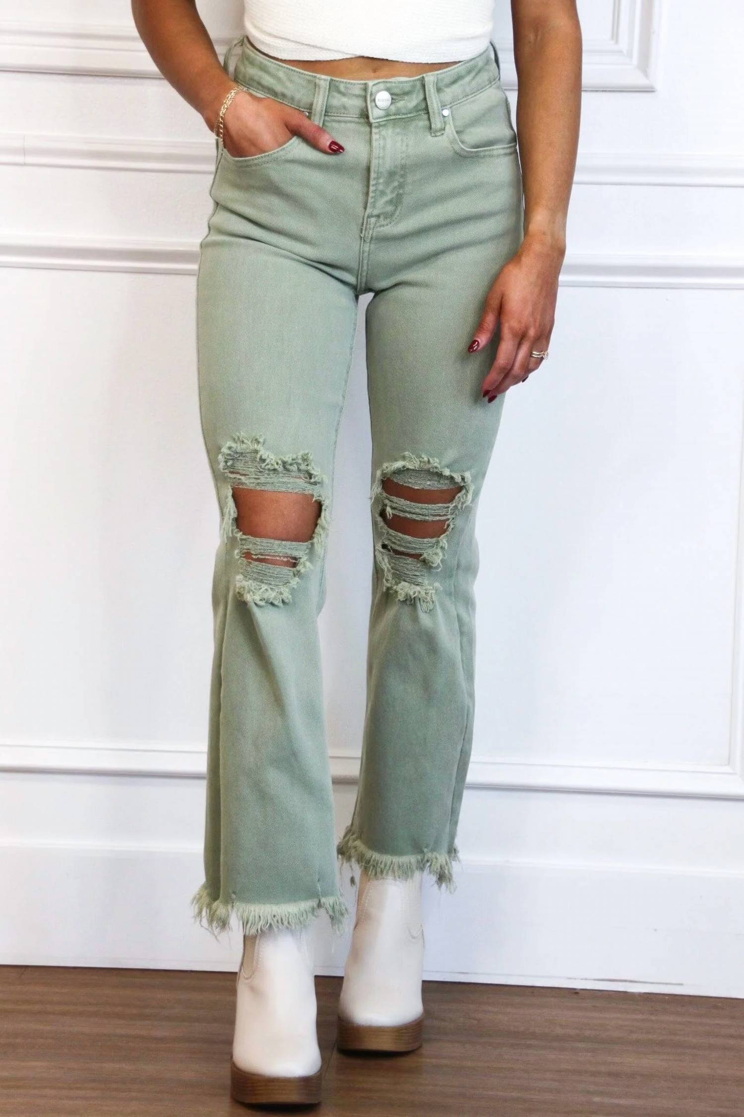 Risen - Riva Distressed High Rise Straight Leg Jeans