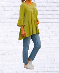 Calypso - Woven Gauged Trapeze Shirt Top