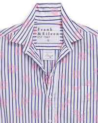 Frank & Eileen Women's Barry Tailored Button Up Shirt in pink flowers blue stripe - women's blouse - detail view