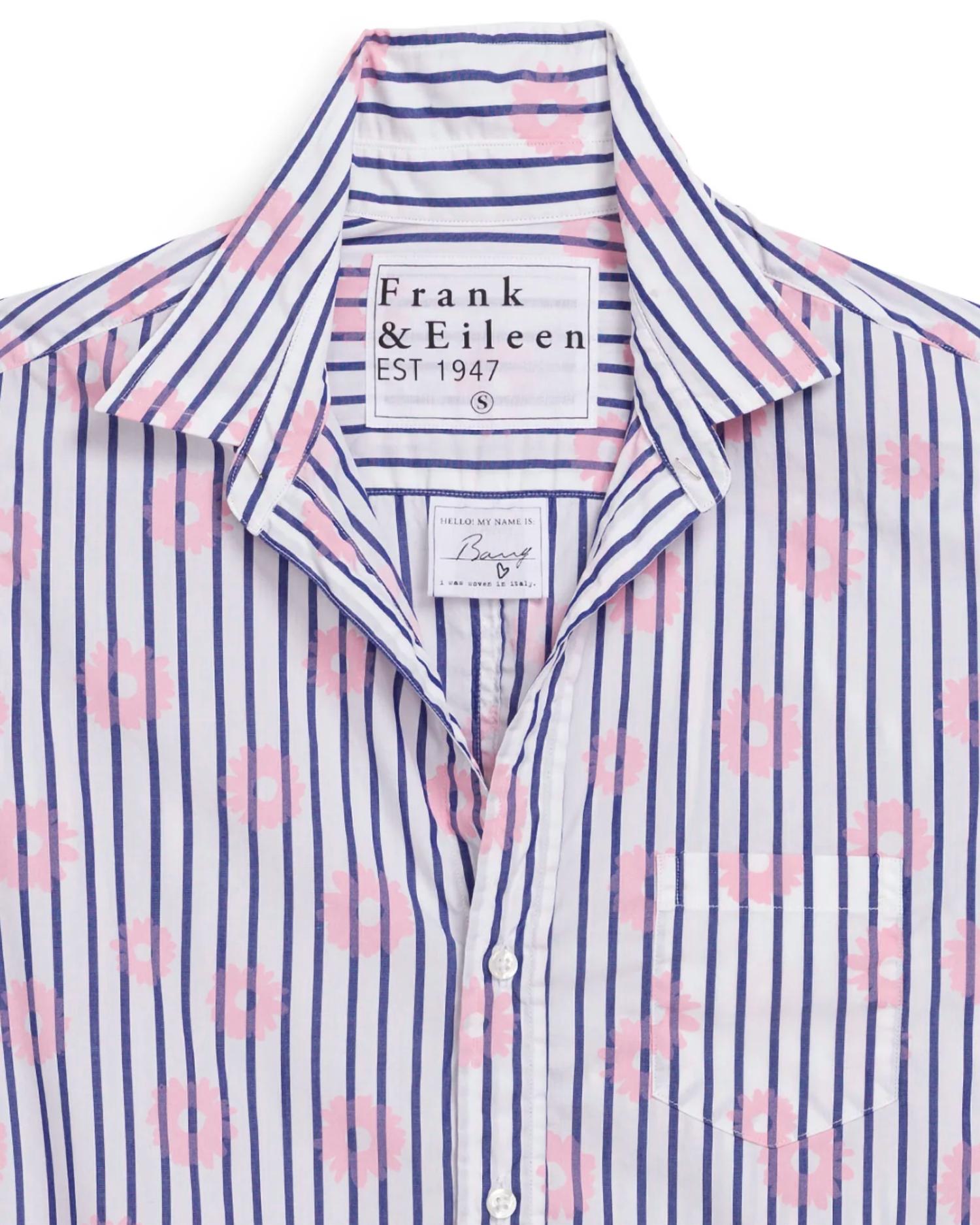 Frank & Eileen Women's Barry Tailored Button Up Shirt in pink flowers blue stripe - women's blouse - detail view