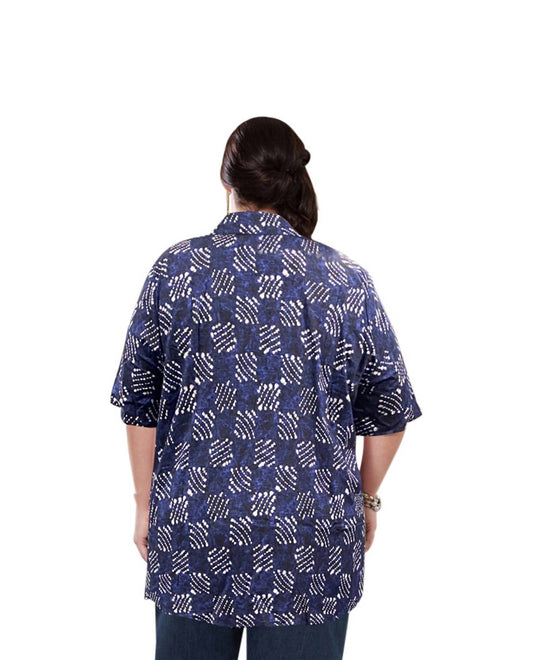 On The Plus Side - Printed Short Sleeve Collar Button Up Elaine Shirt - Plus Size