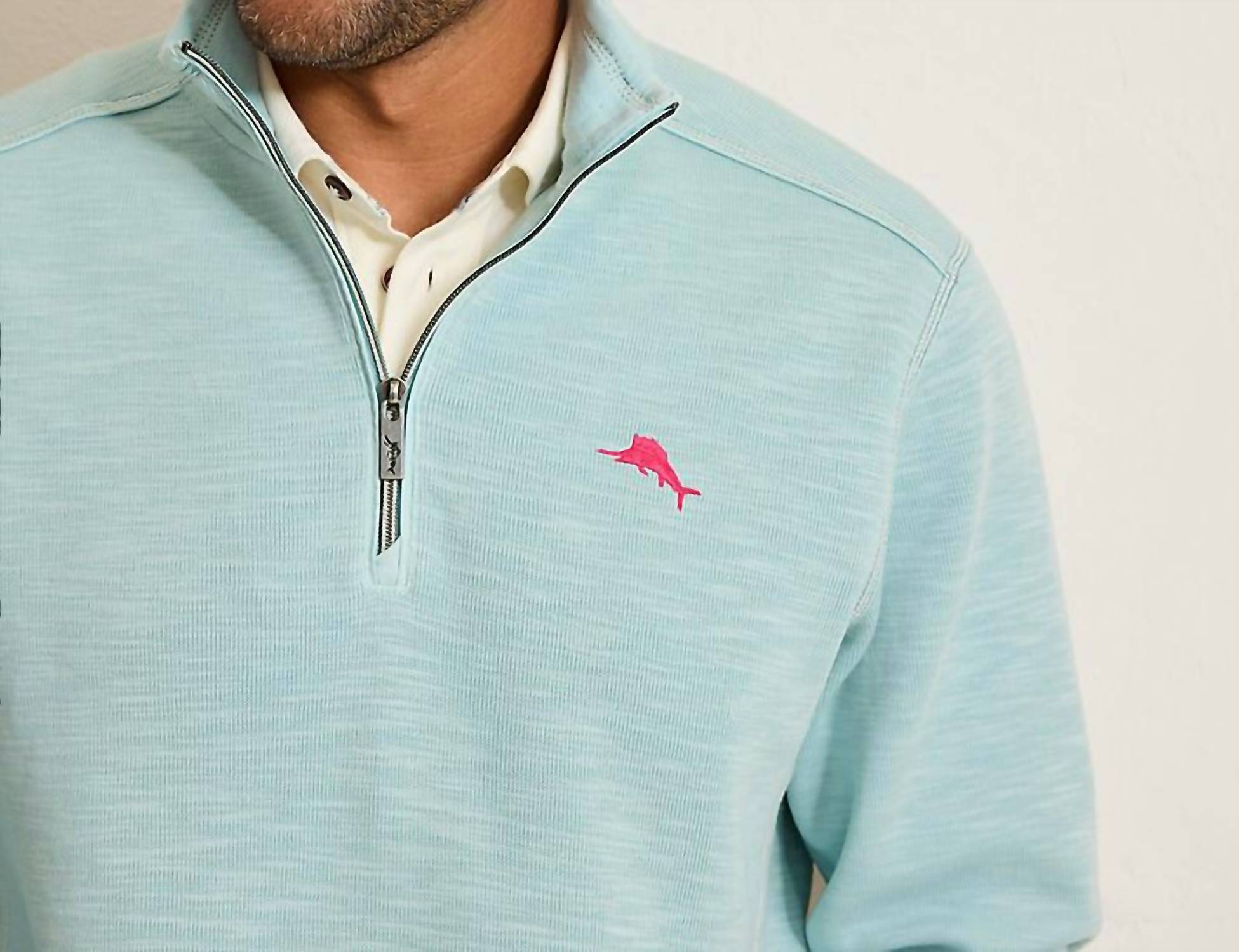TOMMY BAHAMA Tobago Bay 1/2 Zip Sweatshirt in sterling blue - men's shirt - alternate view