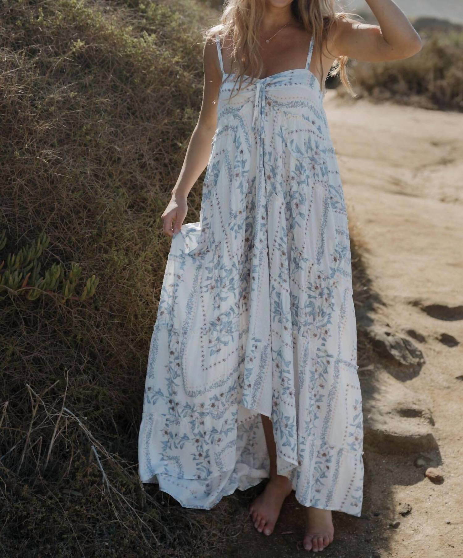 Lovestitch - Floral Spaghetti Strap Tiered Ruffle Maxi Dres