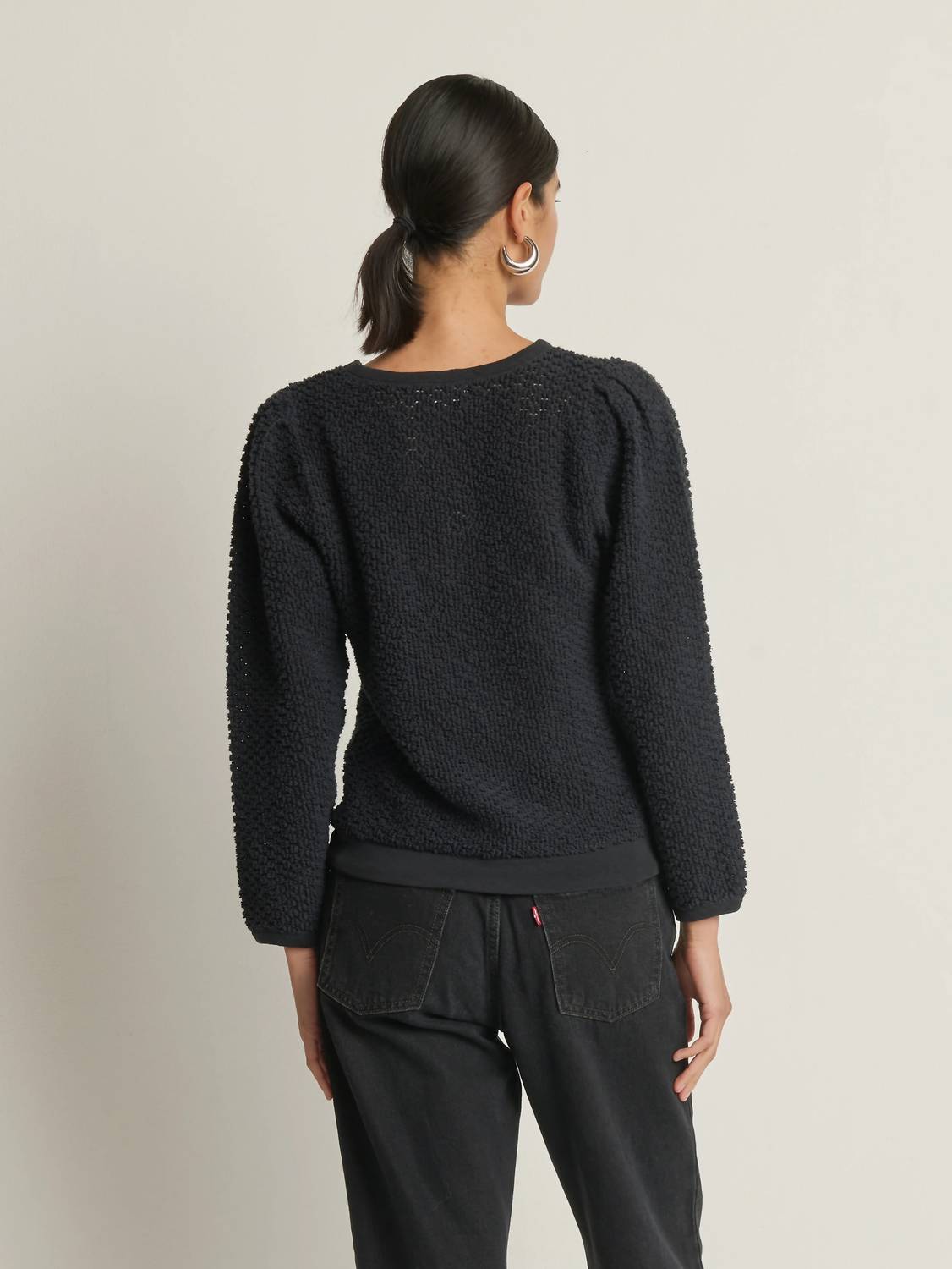 Nation LTD Etta Lace Popover Top in jet black - women's long sleeve top - alternate view