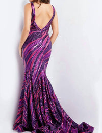 JOVANI Midnight Sequin Wave Dress in purple fuchsia - women's dress - detail view