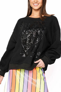 QUEEN OF SPARKLES Tonal Queen Card Sweatshirt in black - women's top
