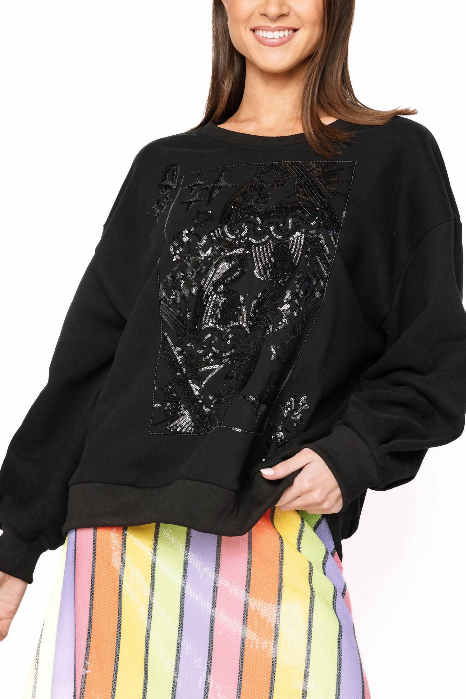 QUEEN OF SPARKLES Tonal Queen Card Sweatshirt in black - women's top