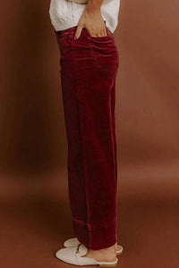 66DISCO Corduroy High Waist Wide Leg Pants in burgundy - women's jeans - alternate view
