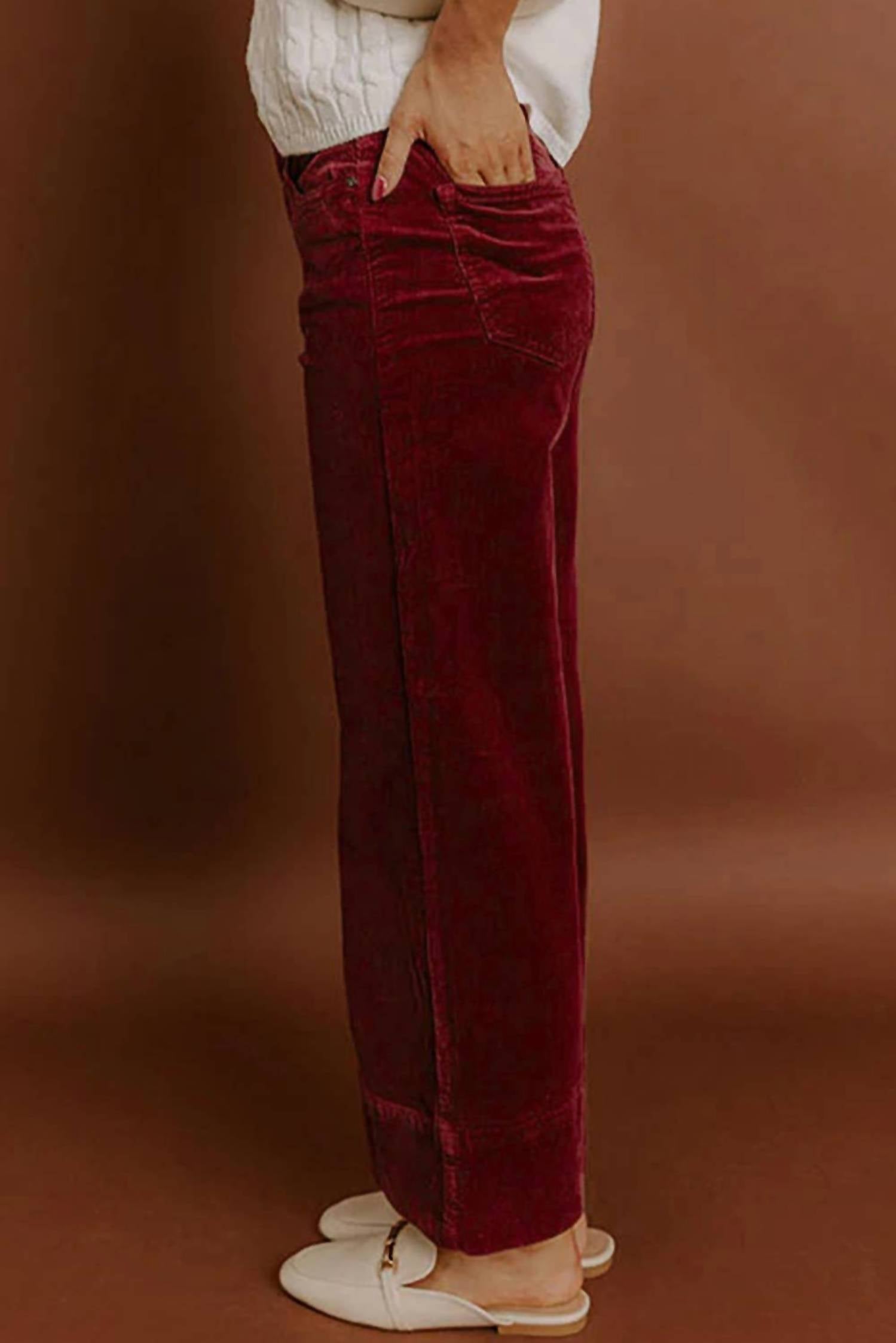 66DISCO Corduroy High Waist Wide Leg Pants in burgundy - women's jeans - alternate view
