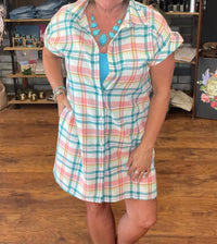 ANDREE BY UNIT Playful Button-up Plaid Shirt in blue multi - women's shirt