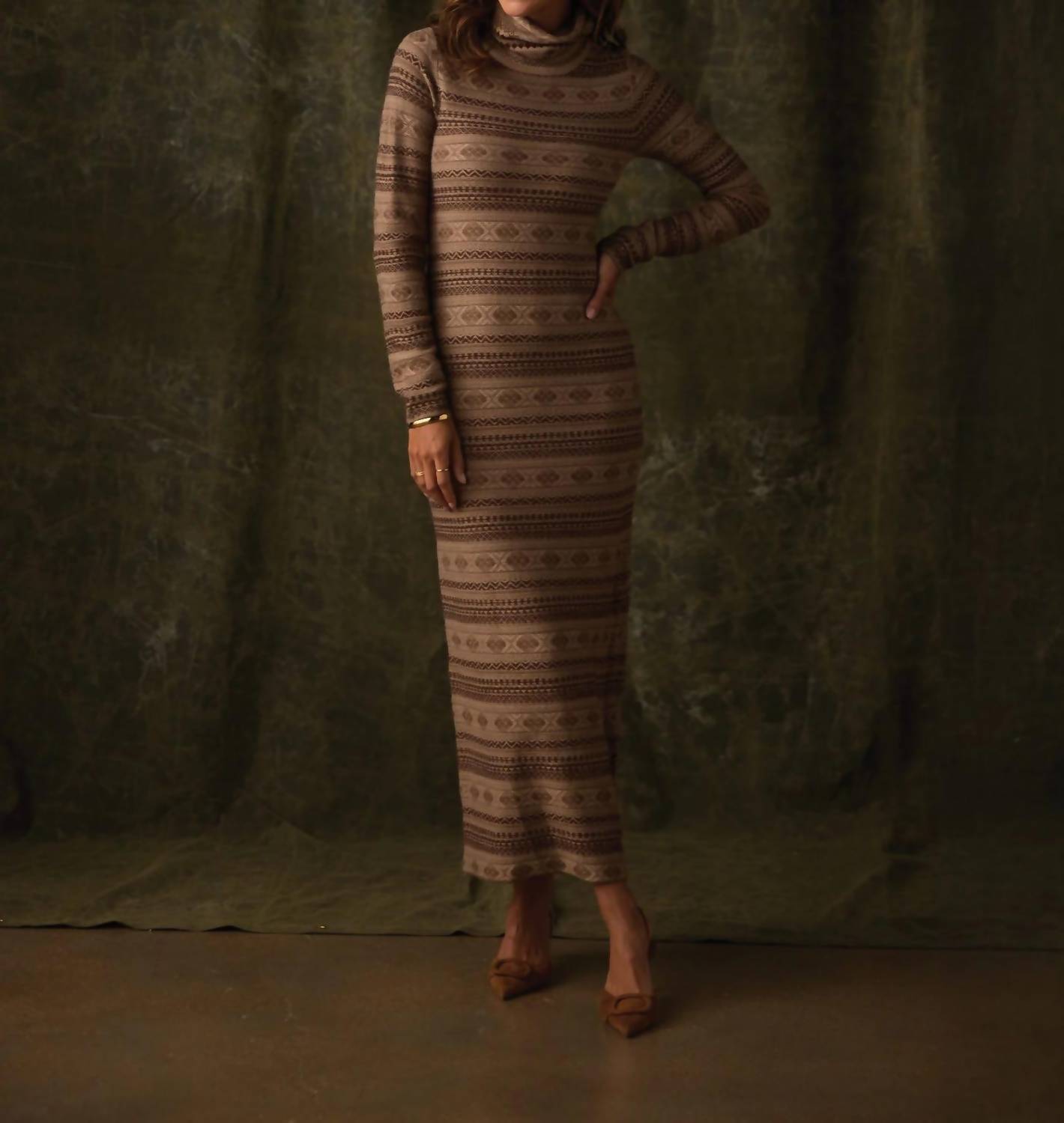 The Normal Brand Reverse Fair Isle Maxi Dress in beige - women's dress
