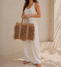 Bc Handbags - Women's Sahara Fringe Raffia Tote Bag