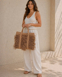 Bc Handbags - Women's Sahara Fringe Raffia Tote Bag