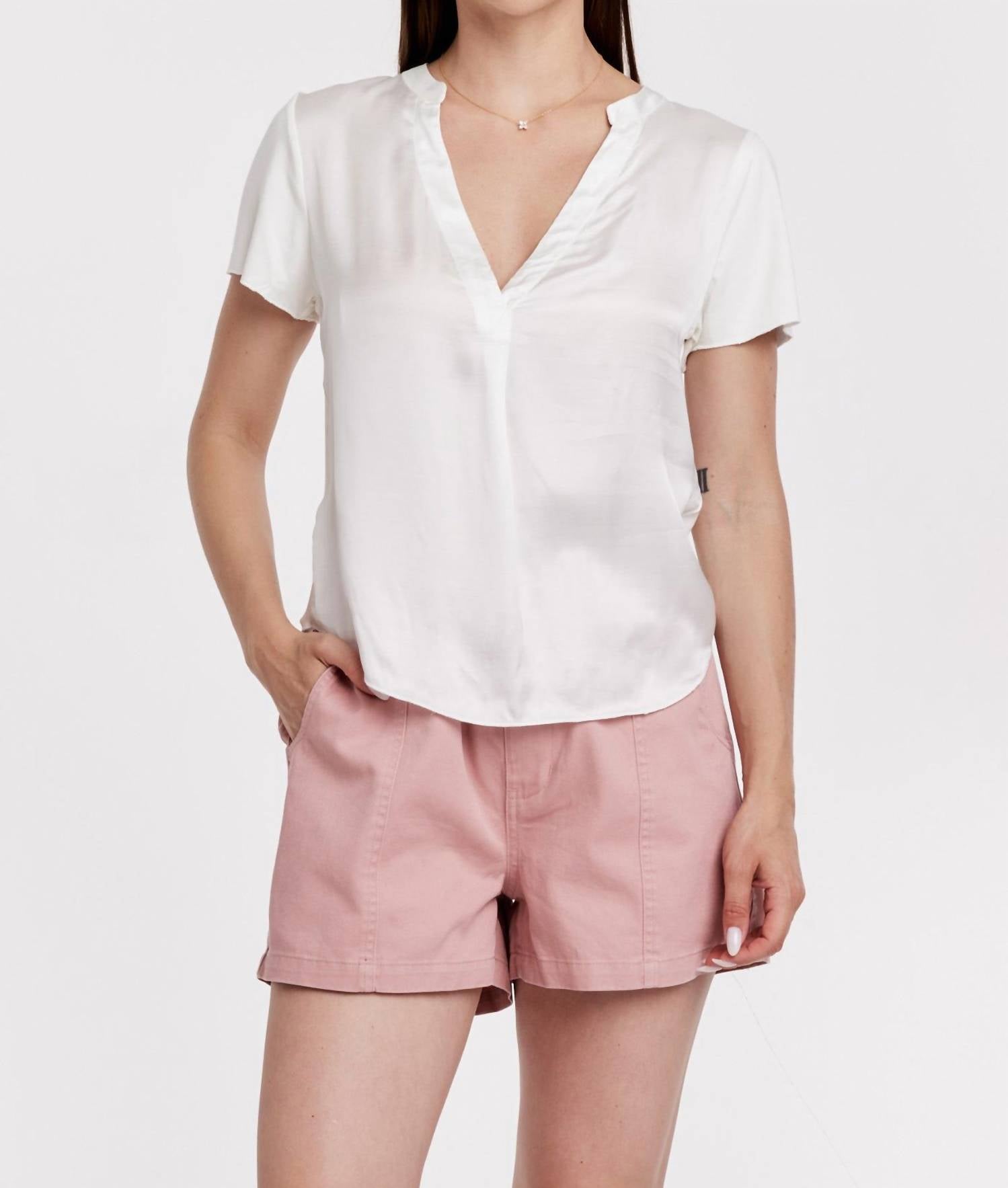 Another Love Lilo V-neck Top in white - women's t-shirt