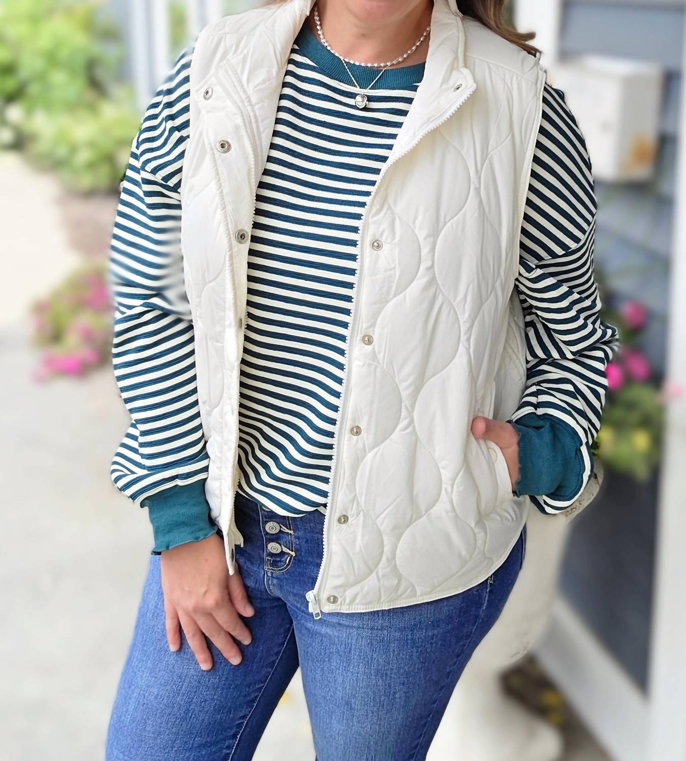STACCATO Quilted Zip Up Vest in ivory - women's jacket - view 5