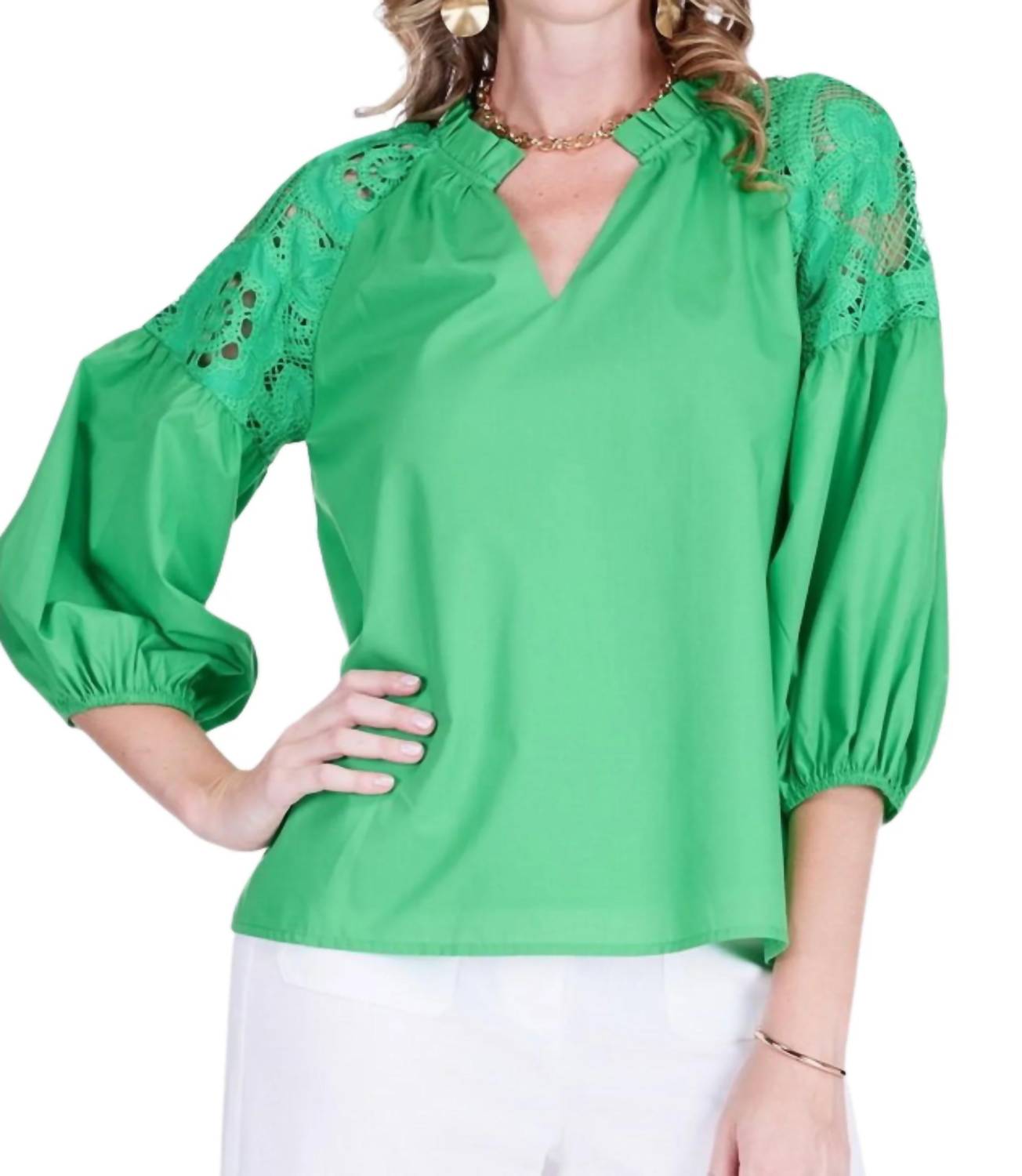 Jade - Trimmed Peasant Top
