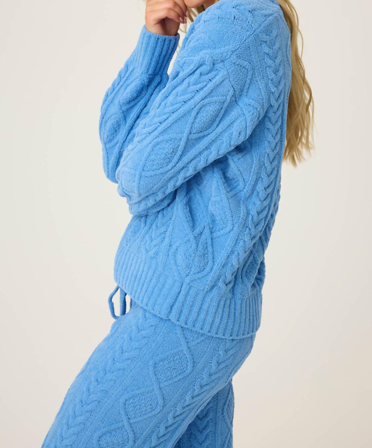 PJ Salvage Cozy Chenille Cable Knit Top in sea - women's sweater - alternate view