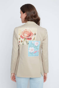 Renuar Stamp Patch Blazer in beige - women's jacket - alternate view