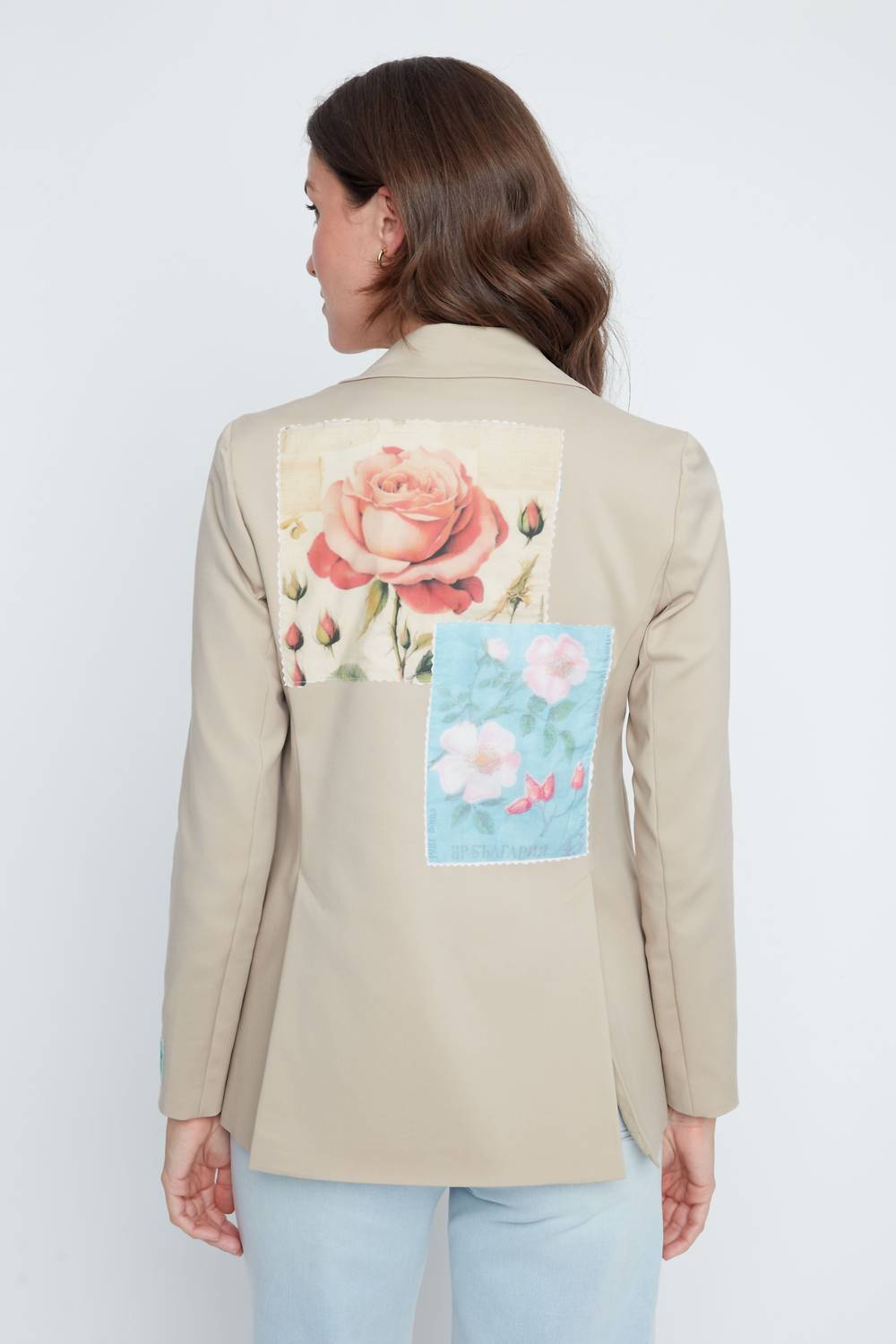Renuar Stamp Patch Blazer in beige - women's jacket - alternate view
