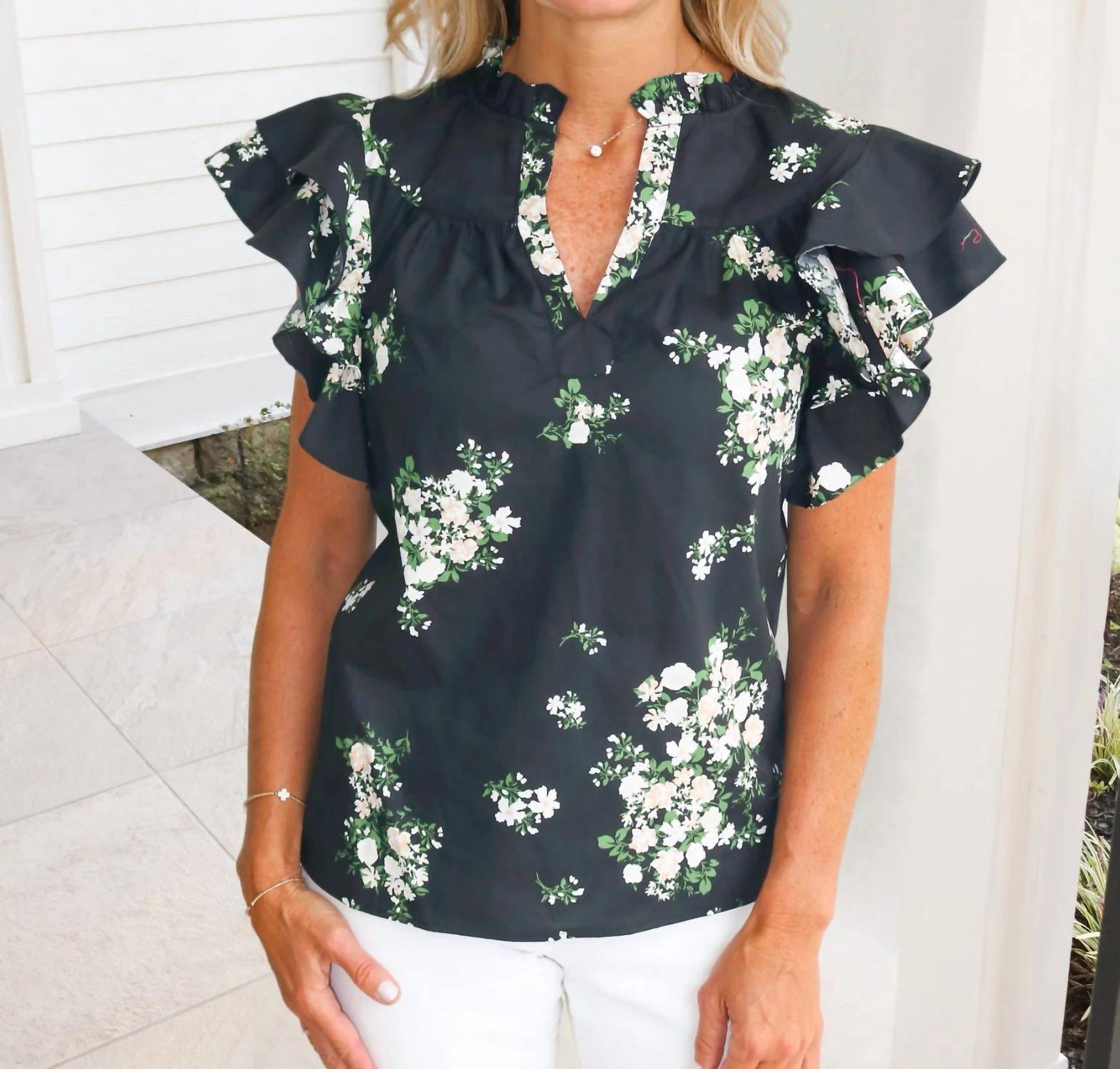 Sugarlips - Emerson Floral Split Neck Top