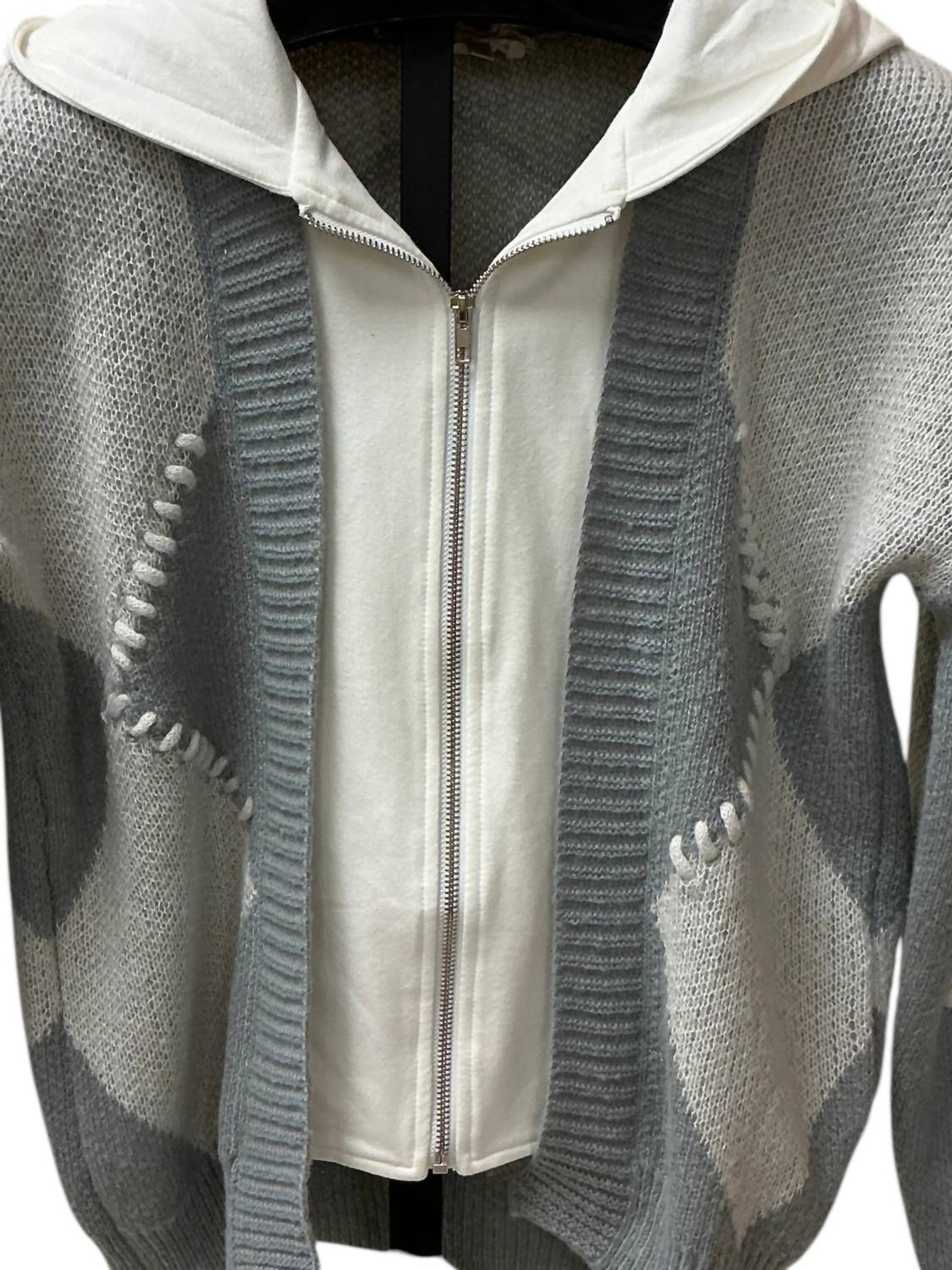 mystree Women's Twofer Hoodie Sweater in mix grey - women's sweater - detail view