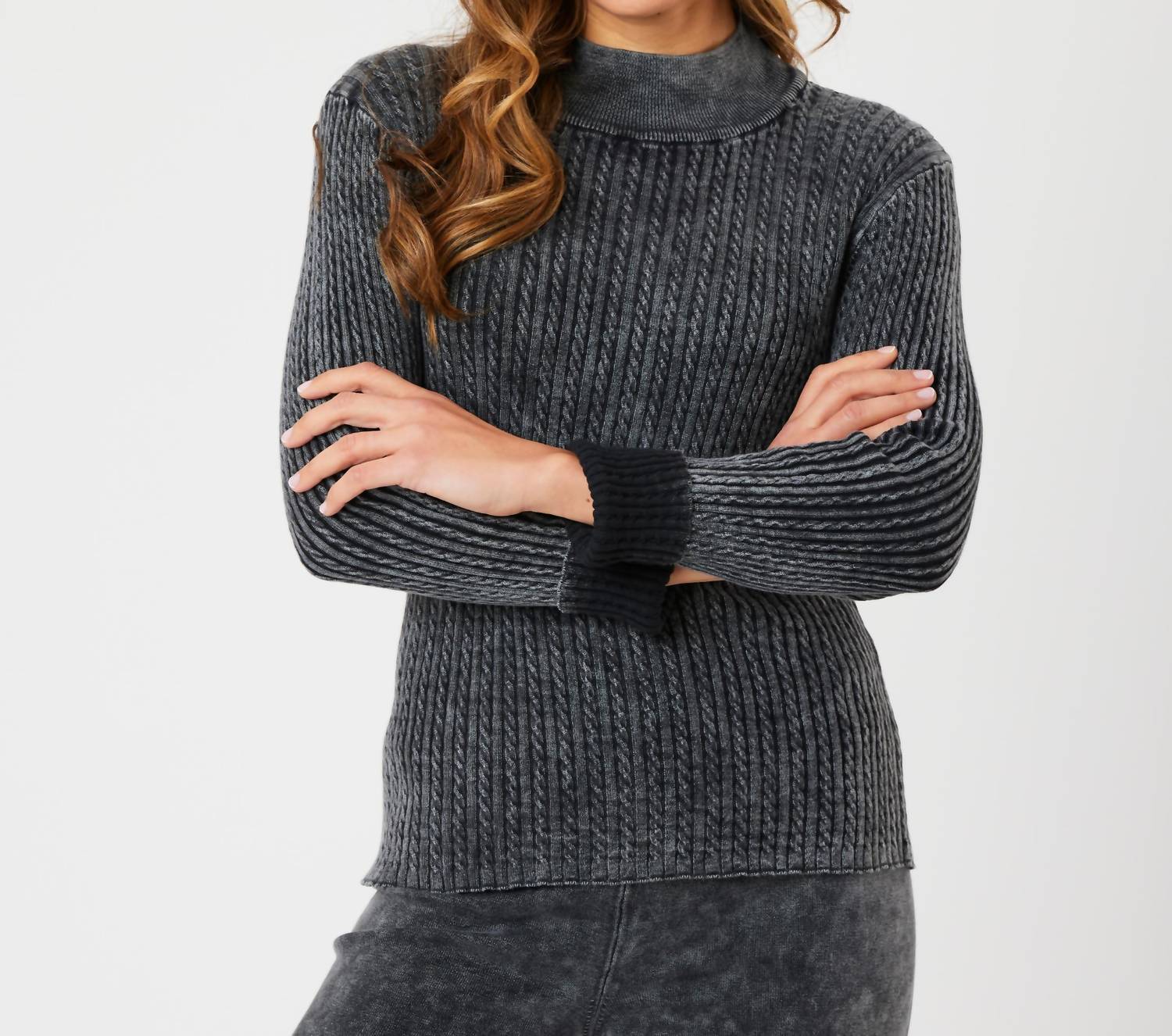 Angel Apparel - Cable Mock Neck Sweater