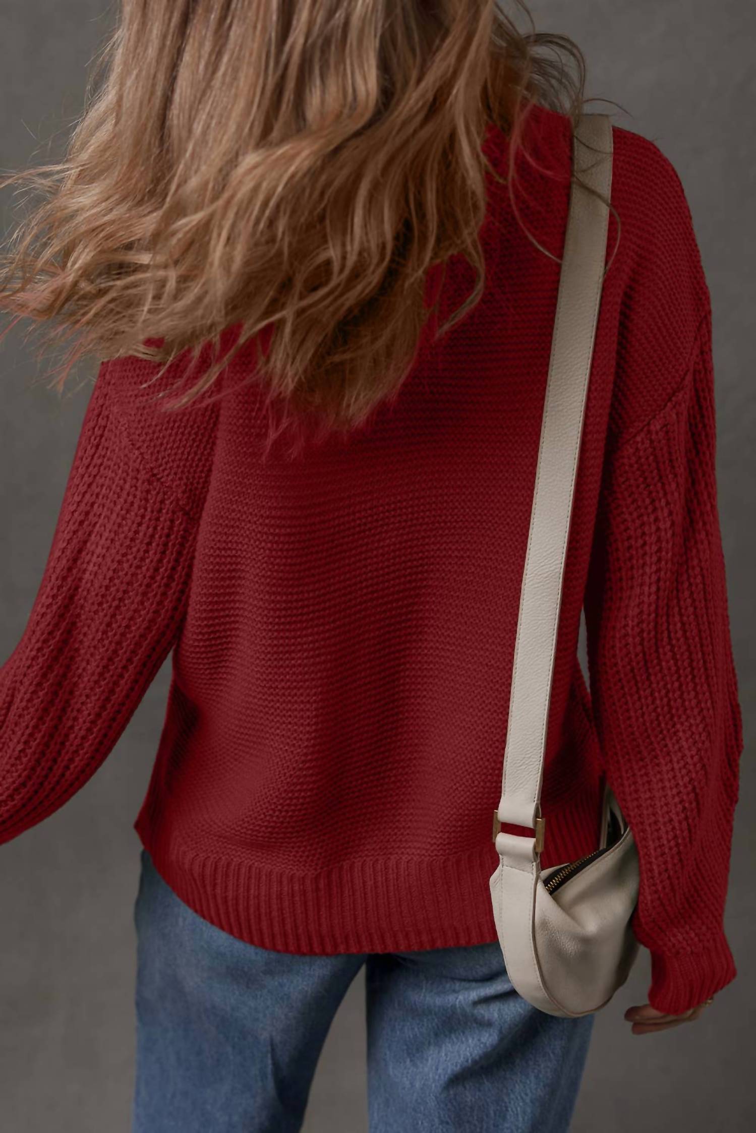 Little Daisy Closet Dahlia Front Seam Detail Sweater in red - women's sweater - detail view