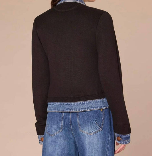 Democracy - Long Sleeve Button Down Curved Hem Mixed Media Jacket