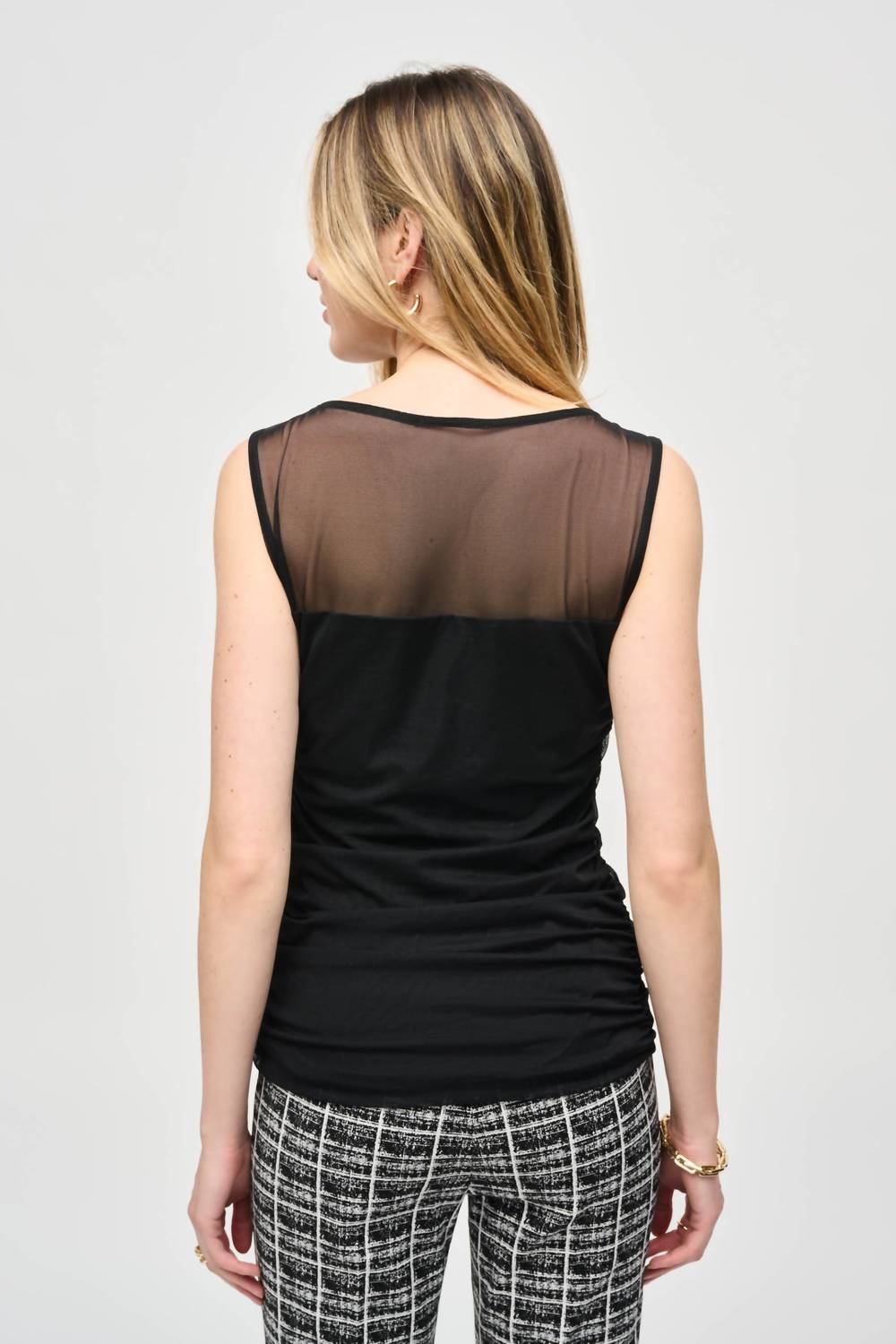 Joseph Ribkoff Sleeveless Mesh Top in black - women's tank top - detail view