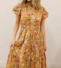 Entro - Vintage Bloom Floral Print Tiered Midi Dress