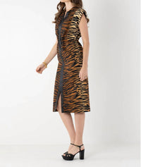 Emily McCarthy Meme Tiger Jacquard Dress in brown - women's dress - alternate view