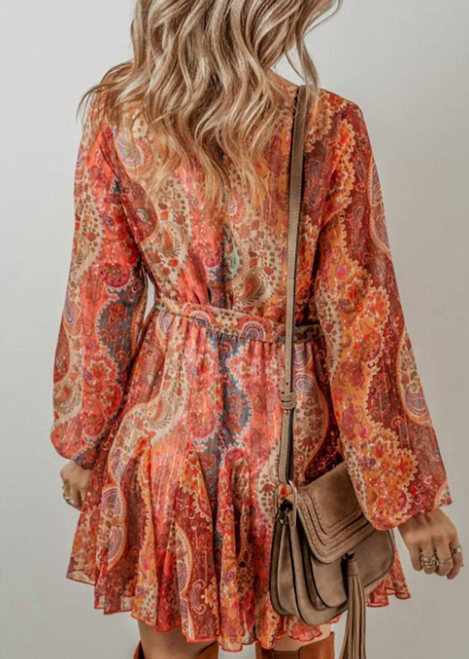 Legend Or Lies - Boho Paisley Pleated Belted Dress